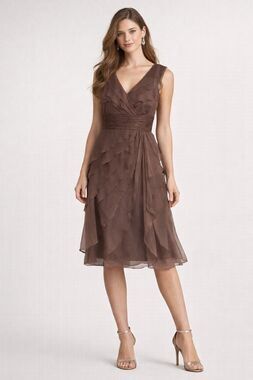 Adrianna Papell Women’s Size 12 Brown Ruffle Chiffon Cocktail Romantic  Dress
